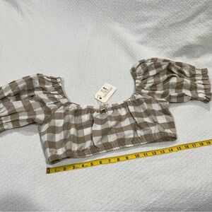 Fashion Brand Company Brown and White Gingham Crop Top